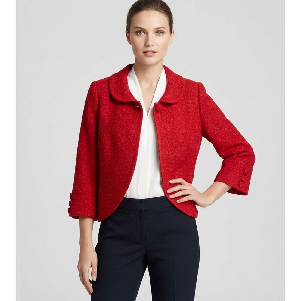 Chelsea & Theodore Red 3/4 Sleeve Lined Blazer Stylish Work Casual Jacket Sz L